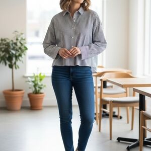 Nine West Navy and White Striped Shirt